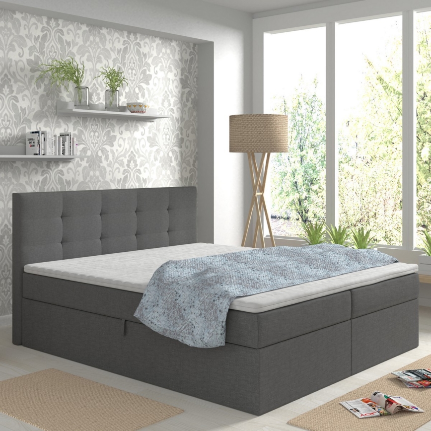 Gestoffeerd bed EMBER 160x200 cm met matrassen, matrastopper en opbergruimte, antraciet