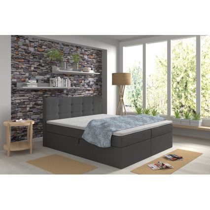Gestoffeerd bed EMBER 160x200 cm met matrassen, matrastopper en opbergruimte, antraciet