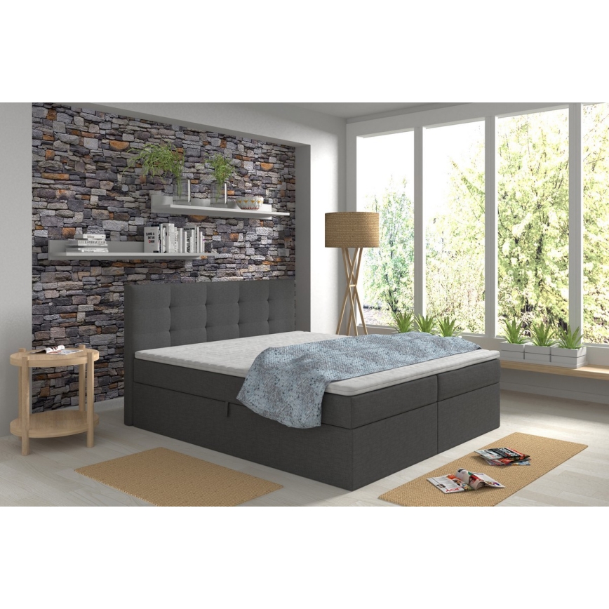 Gestoffeerd bed EMBER 160x200 cm met matrassen, matrastopper en opbergruimte, antraciet