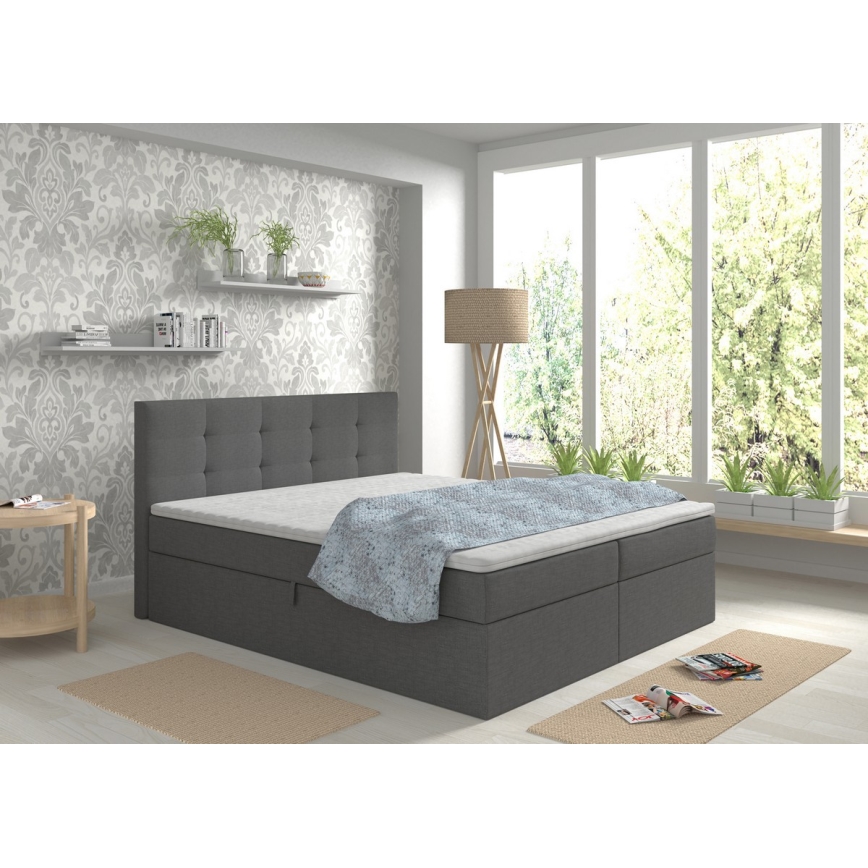 Gestoffeerd bed met matrassen en topper met opbergruimte EMBER 180x200 cm antraciet