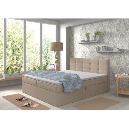 Gestoffeerd bed met matrassen en topper met opbergruimte EMBER 180x200 cm beige