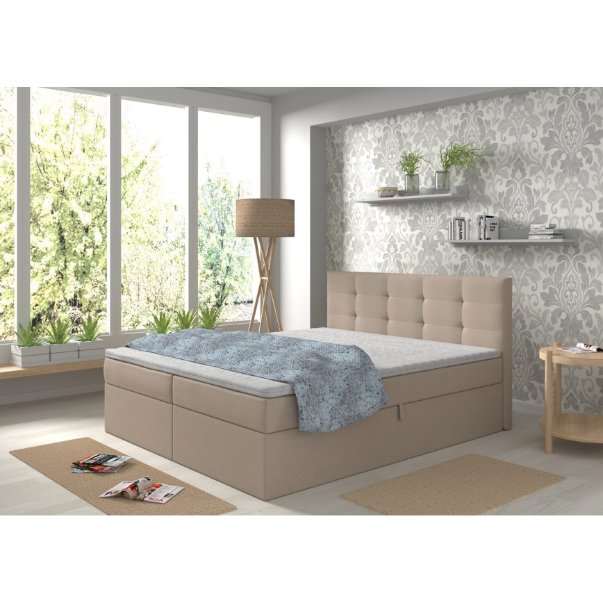 Gestoffeerd bed met matrassen en topper met opbergruimte EMBER 180x200 cm beige