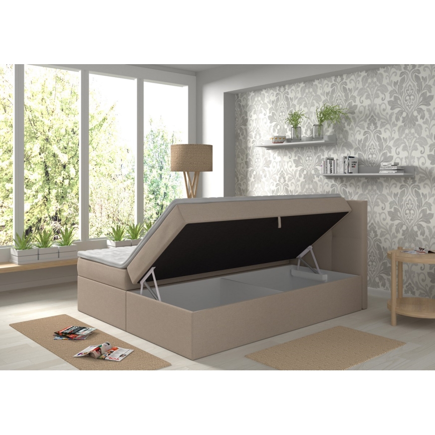 Gestoffeerd bed met matrassen en topper met opbergruimte EMBER 180x200 cm beige