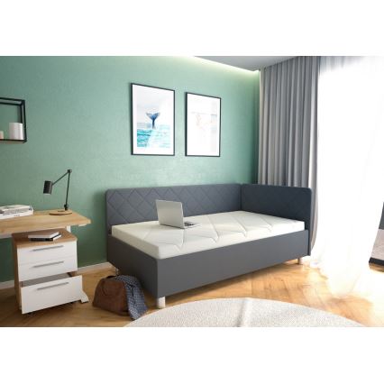 Gestoffeerde slaapbank met opbergruimte en matras EMILE 110x200 cm grijs