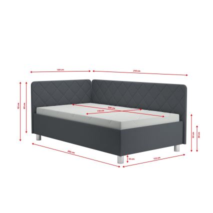 Gestoffeerde slaapbank met opbergruimte en matras EMILE 110x200 cm grijs