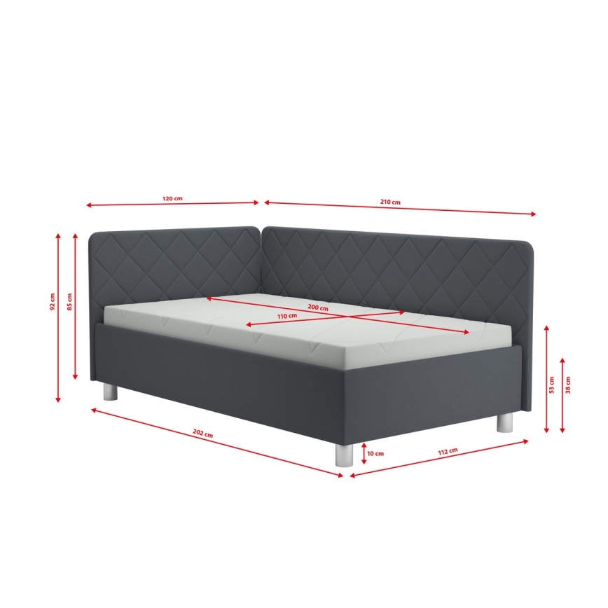 Gestoffeerde slaapbank met opbergruimte en matras EMILE 110x200 cm grijs