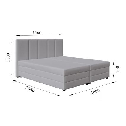 Gestoffeerd bed met veermatras en opbergruimte ISABEL 160x200 lichtgrijs