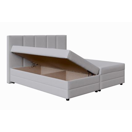 Gestoffeerd bed ISABEL 180x200 met verenmatras en opbergruimte, lichtgrijs