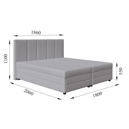 Gestoffeerd bed ISABEL 180x200 met verenmatras en opbergruimte, lichtgrijs