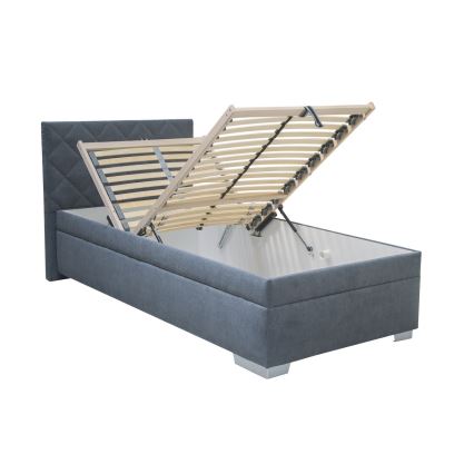 Gestoffeerd bed LANA 90 x 200 cm met opbergruimte en matras, blauw