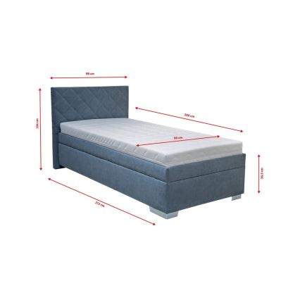 Gestoffeerd bed LANA 90 x 200 cm met opbergruimte en matras, blauw