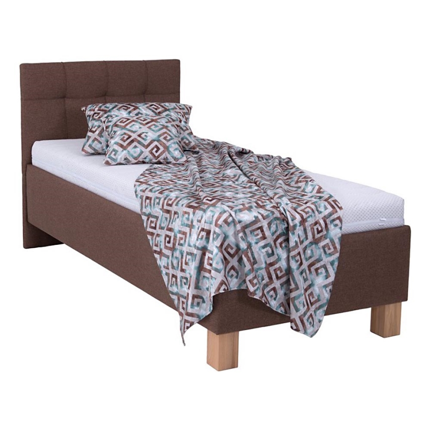 Gestoffeerd bed MARIA ONE 90 x 200 cm met matras en opbergruimte, bruin