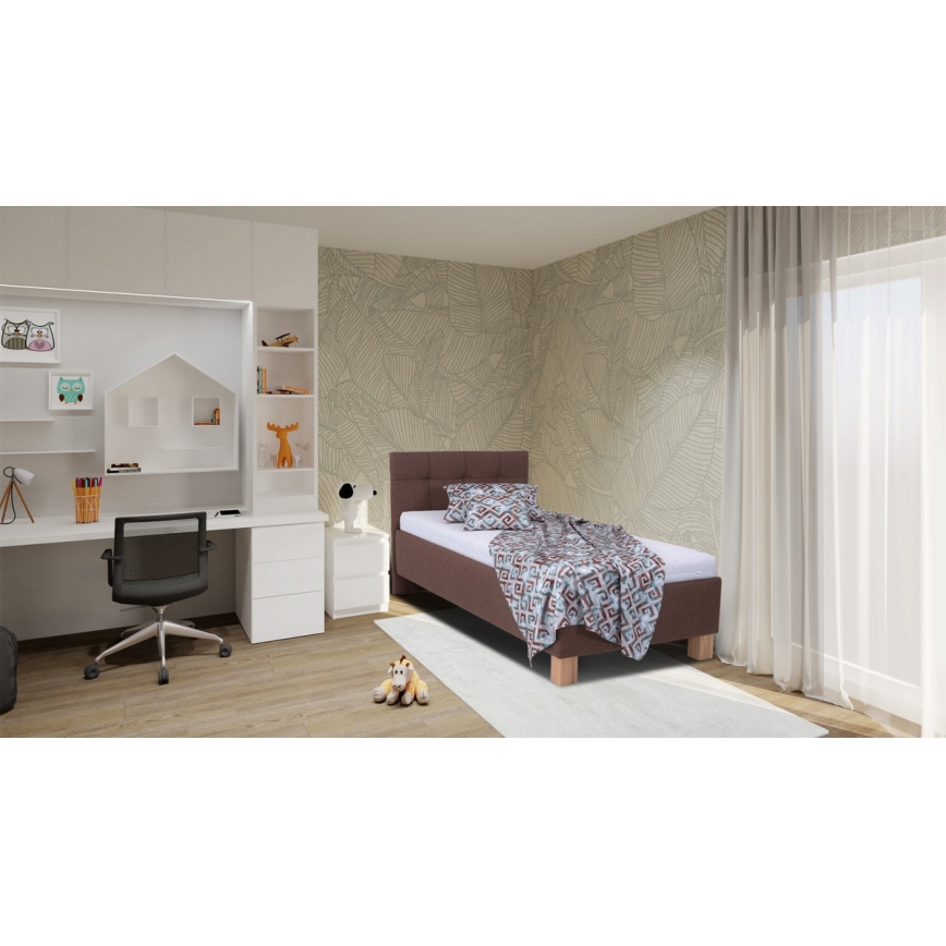 Gestoffeerd bed MARIA ONE 90 x 200 cm met matras en opbergruimte, bruin