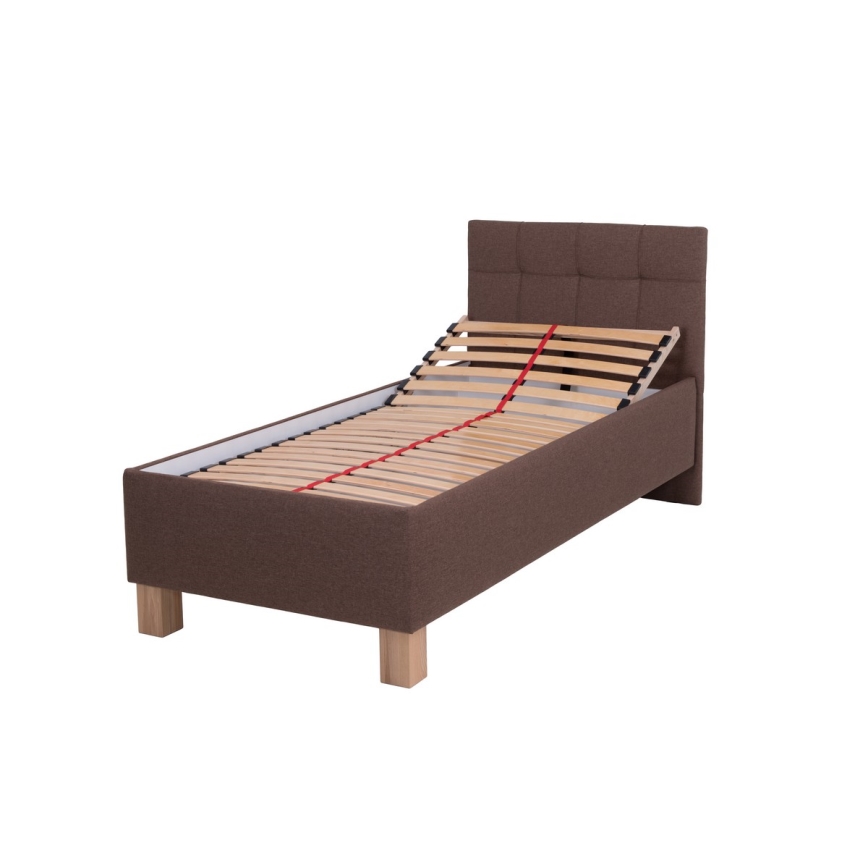 Gestoffeerd bed MARIA ONE 90 x 200 cm met matras en opbergruimte, bruin