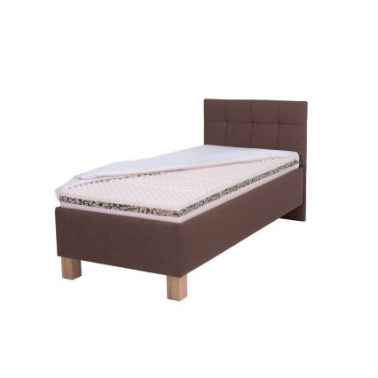 Gestoffeerd bed MARIA ONE 90 x 200 cm met matras en opbergruimte, bruin