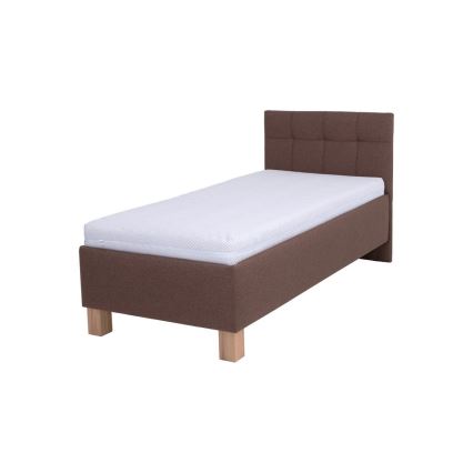 Gestoffeerd bed MARIA ONE 90 x 200 cm met matras en opbergruimte, bruin