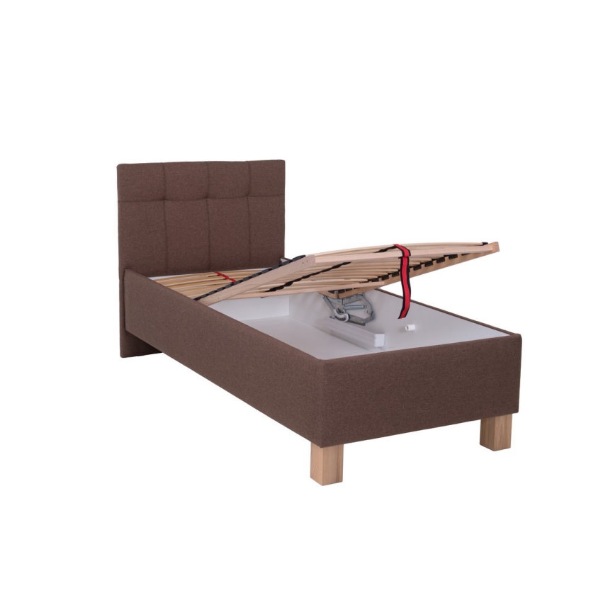 Gestoffeerd bed met matras en opbergruimte MARIA ONE 90x200 cm bruin