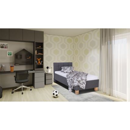 Gestoffeerd bed met matras en opbergruimte MARIA ONE 90x200 cm grijs