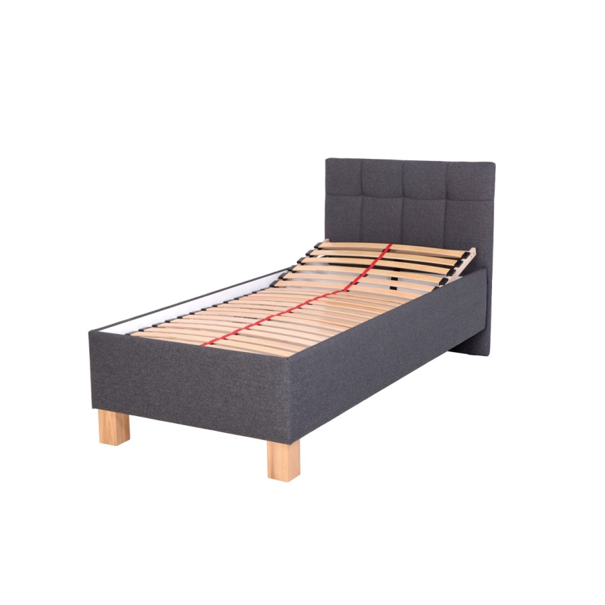 Gestoffeerd bed met matras en opbergruimte MARIA ONE 90x200 cm grijs