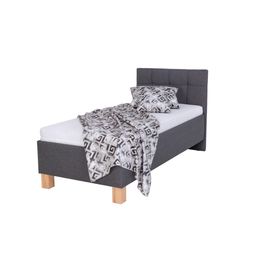 Gestoffeerd bed met matras en opbergruimte MARIA ONE 90x200 cm grijs