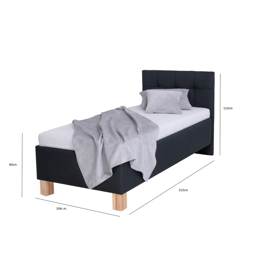 Gestoffeerd bed MARIA ONE 90x200 cm met opbergruimte, zonder matras, antraciet