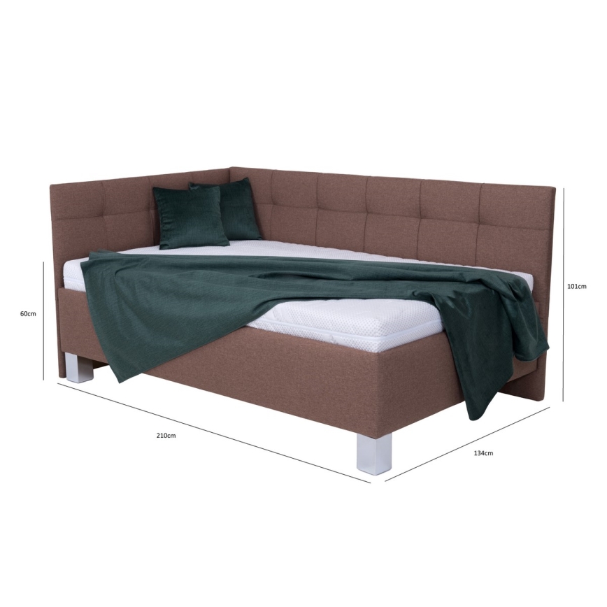 Gestoffeerd bed MARIA PETITE 120x200 cm met opbergruimte, zonder matras, bruin
