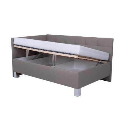 Gestoffeerd bed MARIA PETITE 120x200 cm met opbergruimte, zonder matras, taupe