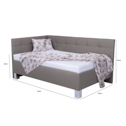 Gestoffeerd bed MARIA PETITE 120x200 cm met opbergruimte, zonder matras, taupe