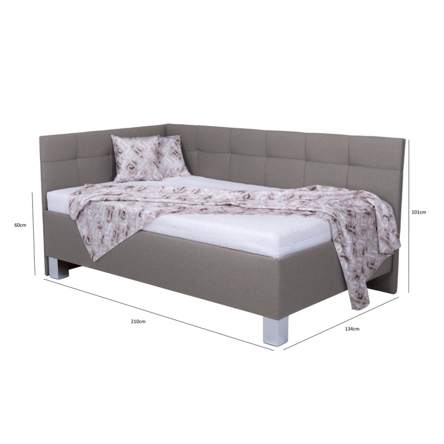 Gestoffeerd bed MARIA PETITE 120x200 cm met opbergruimte, zonder matras, taupe
