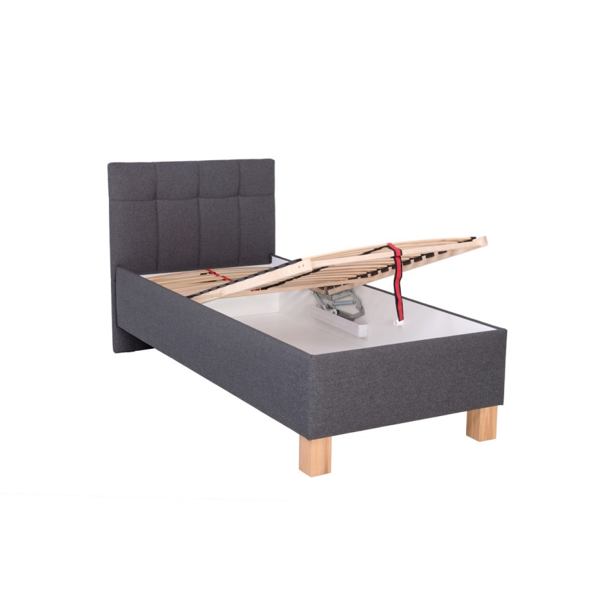 Gestoffeerd bed met een opslagruimte zonder matras MARIA ONE 90x200 cm grijs