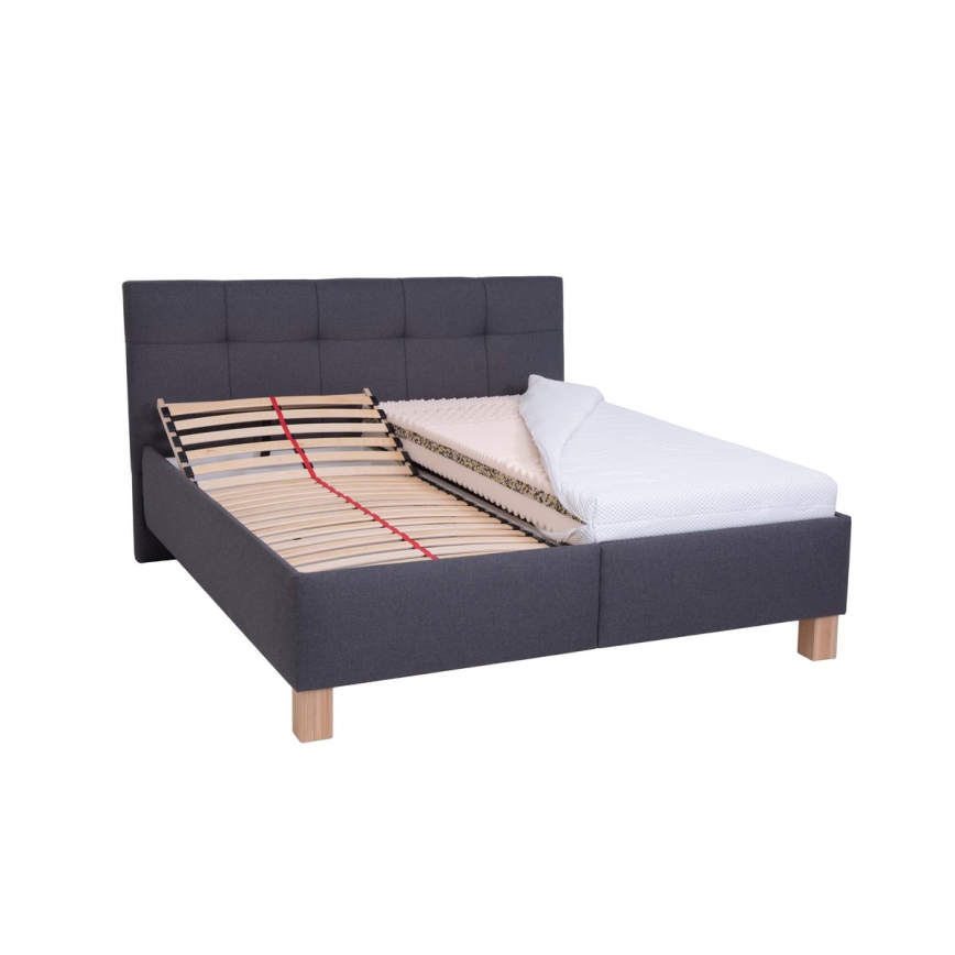 Gestoffeerd bed met matras en opbergruimte MARIA 160x200 cm grijs