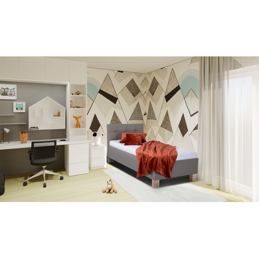 Gestoffeerd bed met matras en opbergruimte MARIA ONE 90x200 cm taupe