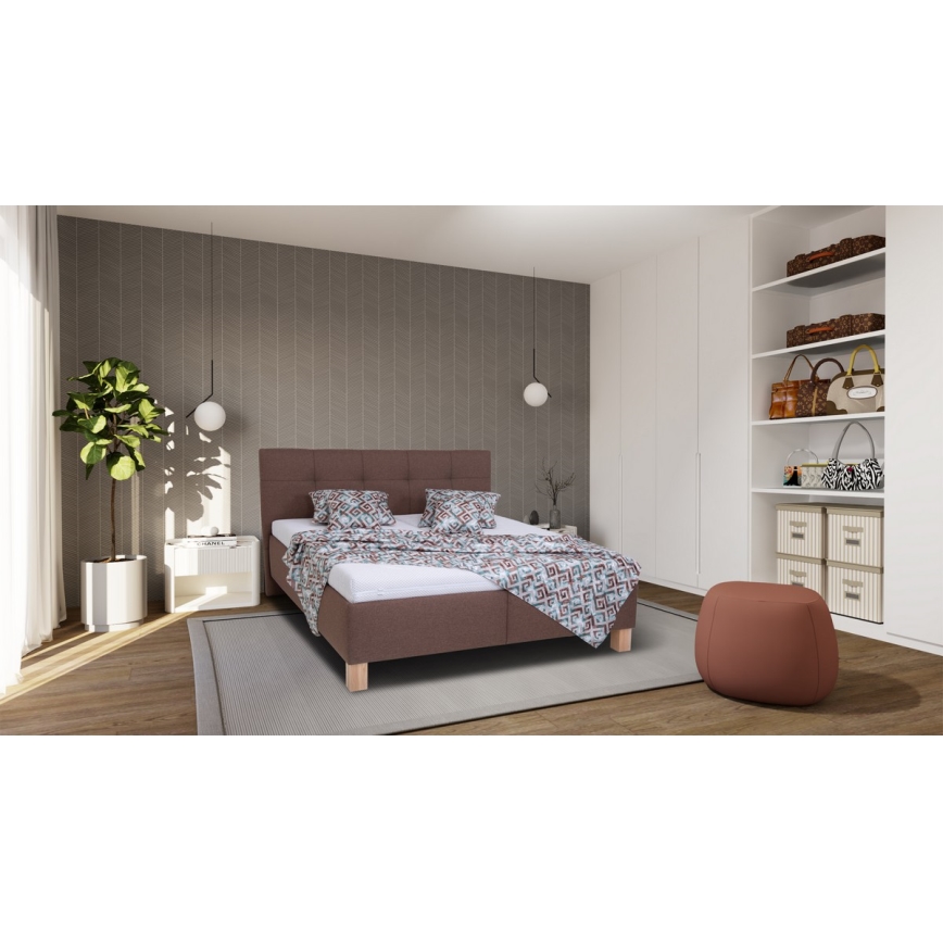 Gestoffeerd bed met matras en opslagruimte MARIA 160x200 cm bruin