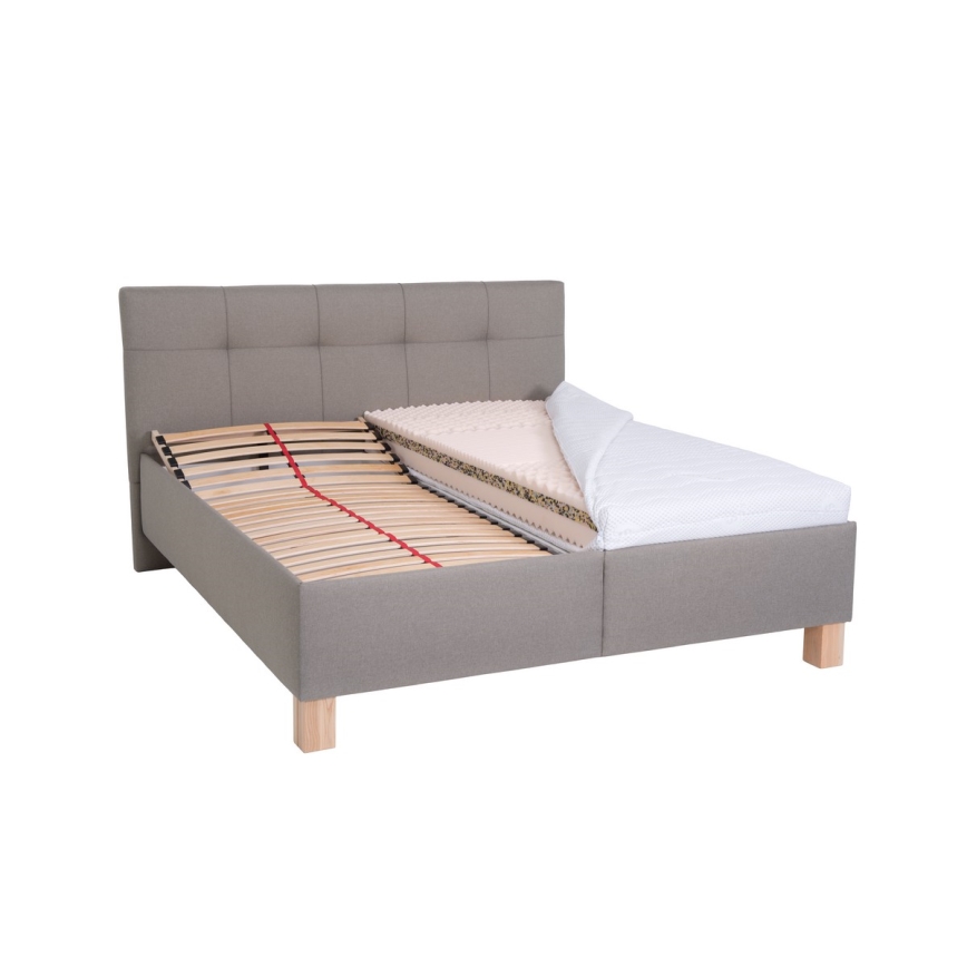 Gestoffeerd bed met matras en opslagruimte MARIA 160x200 cm taupe