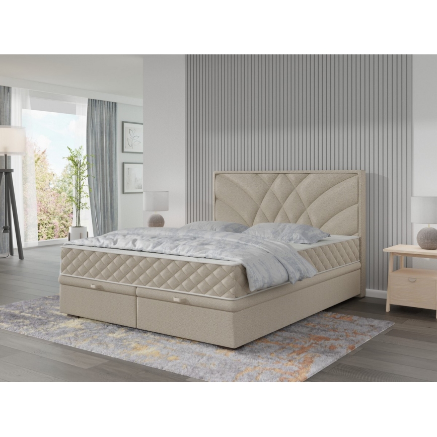Gestoffeerd bed met matrassen en opslagruimte GINA 140x200 cm beige