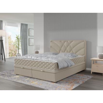 Gestoffeerd bed met matrassen en opslagruimte GINA 180x200 cm beige