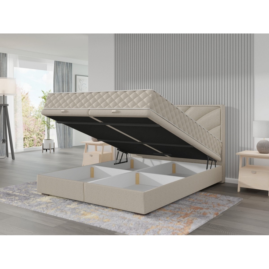 Gestoffeerd bed met matrassen en opslagruimte GINA 180x200 cm beige