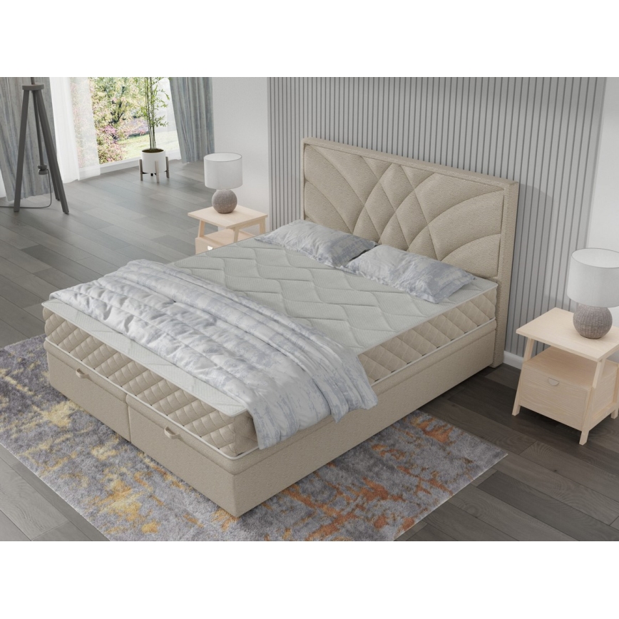 Gestoffeerd bed met matrassen en opslagruimte GINA 180x200 cm beige