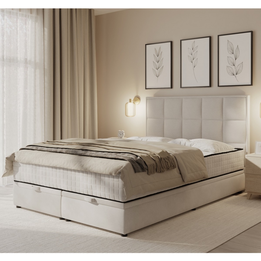 Gestoffeerd bed met matrassen en opslagruimte GRACE 140x200 cm grijs