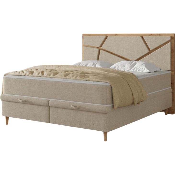 Gestoffeerd bed met matrassen en opslagruimte NAOMI 140x200 cm beige