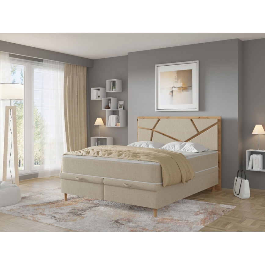 Gestoffeerd bed met matrassen en opslagruimte NAOMI 140x200 cm beige