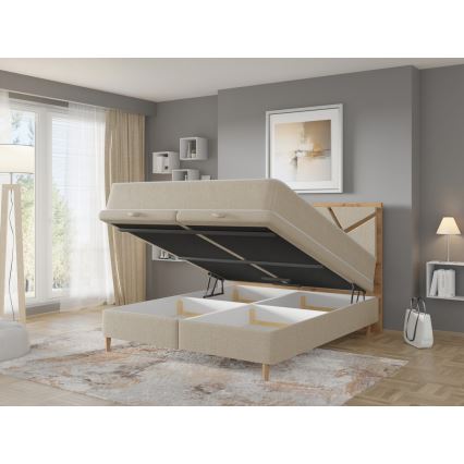 Gestoffeerd bed met matrassen en opslagruimte NAOMI 140x200 cm beige