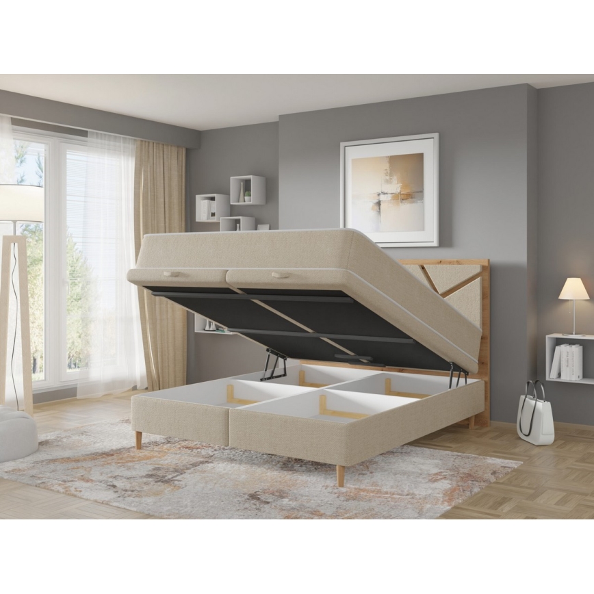Gestoffeerd bed met matrassen en opslagruimte NAOMI 140x200 cm beige