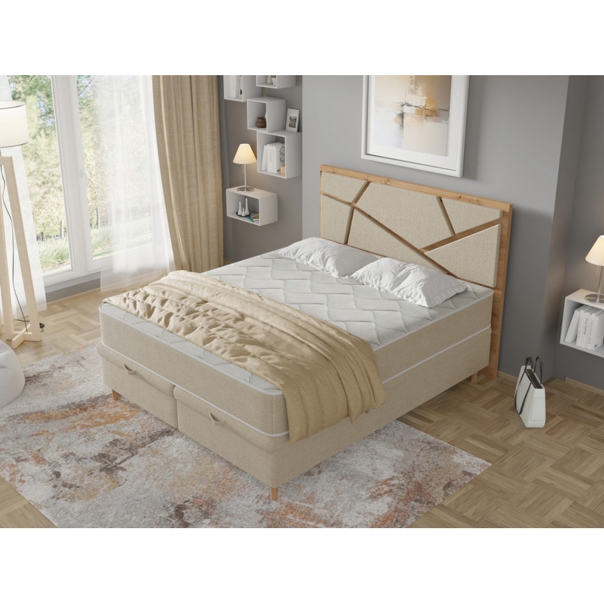 Gestoffeerd bed met matrassen en opslagruimte NAOMI 140x200 cm beige