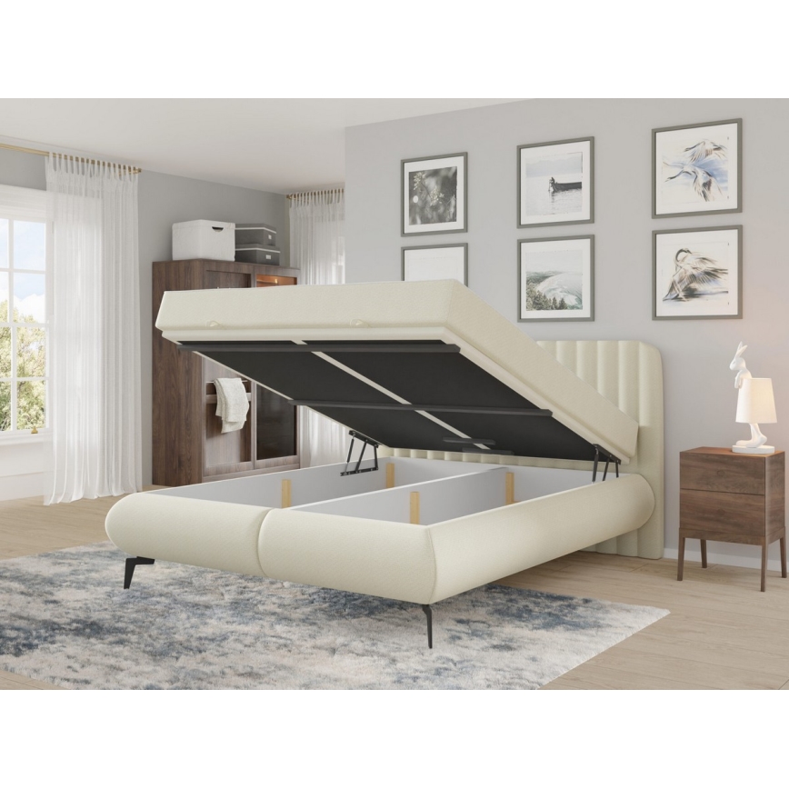 Gestoffeerd bed met matrassen en topper met een opslagruimte ALEXA 160x200 cm beige