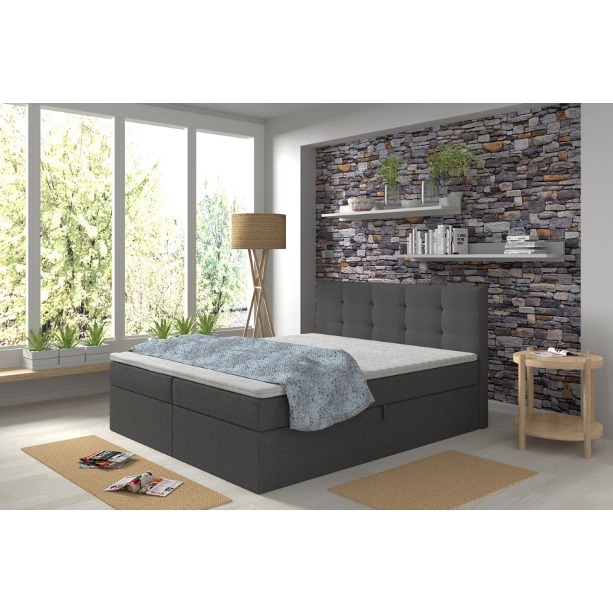Gestoffeerd bed met matrassen en topper met een opslagruimte EMBER 160x200 cm antraciet