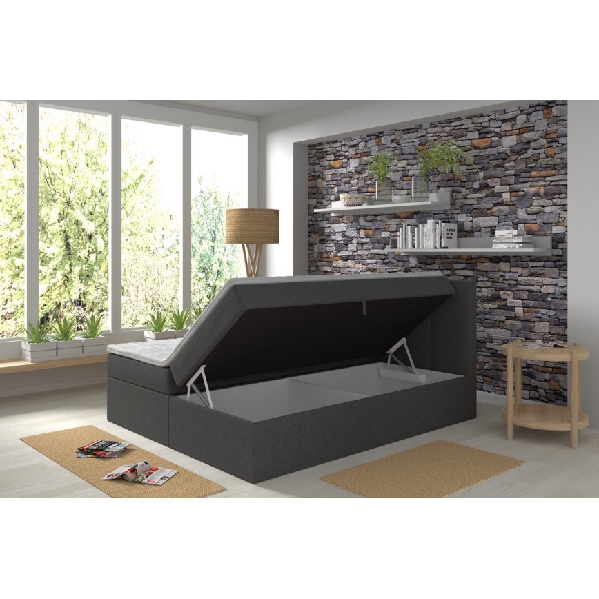 Gestoffeerd bed met matrassen en topper met een opslagruimte EMBER 160x200 cm antraciet