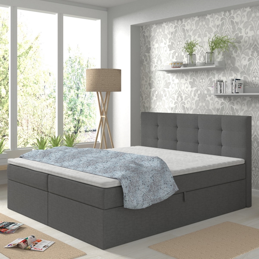 Gestoffeerd bed met matrassen en topper met een opslagruimte EMBER 180x200 cm antraciet