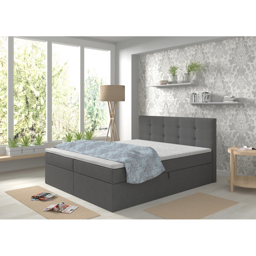 Gestoffeerd bed met matrassen en topper met een opslagruimte EMBER 180x200 cm antraciet