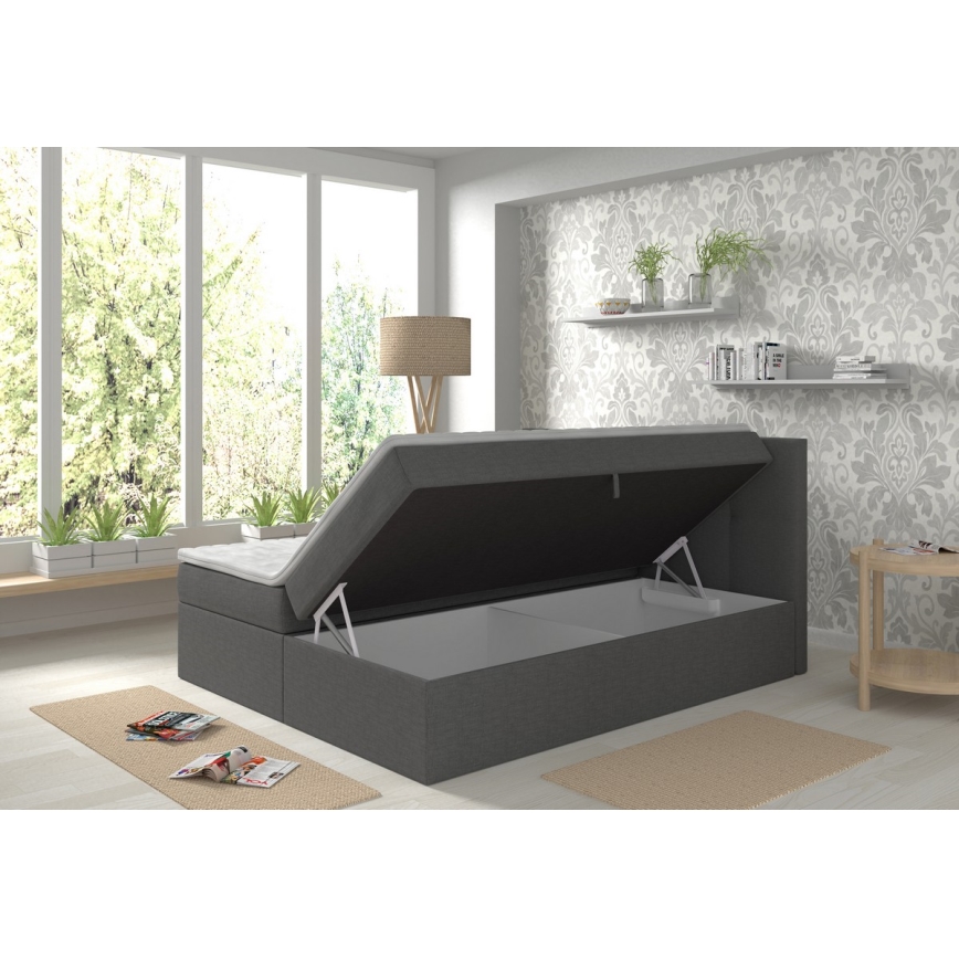 Gestoffeerd bed met matrassen en topper met een opslagruimte EMBER 180x200 cm antraciet